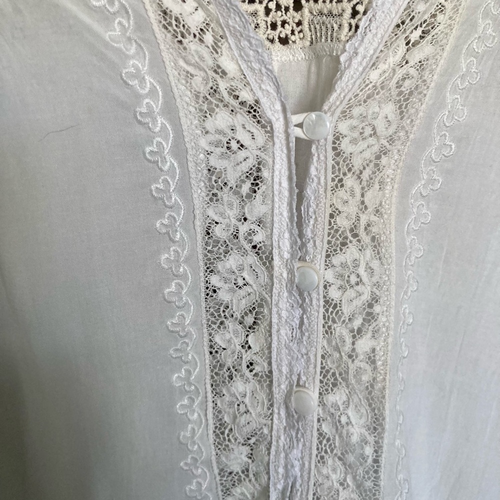 Johnny Was | Love Ivory + Ecru Lace-Trim Pintuck Victorian Boho Romantic Top S - Picture 9 of 16